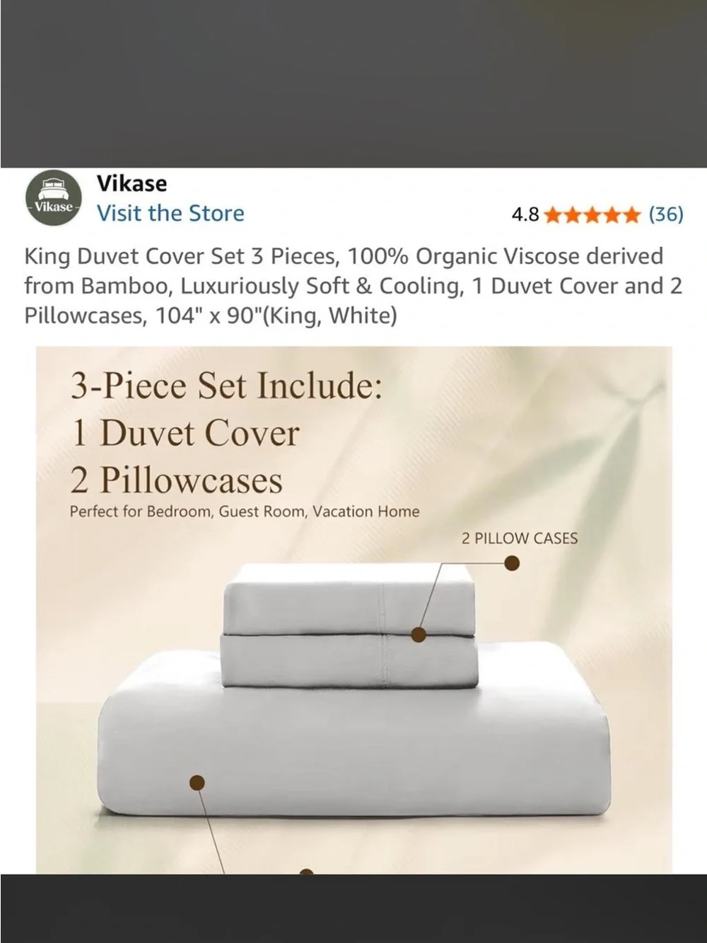 King Duvet Cover Set in White - 3-Piece Bamboo Viscose